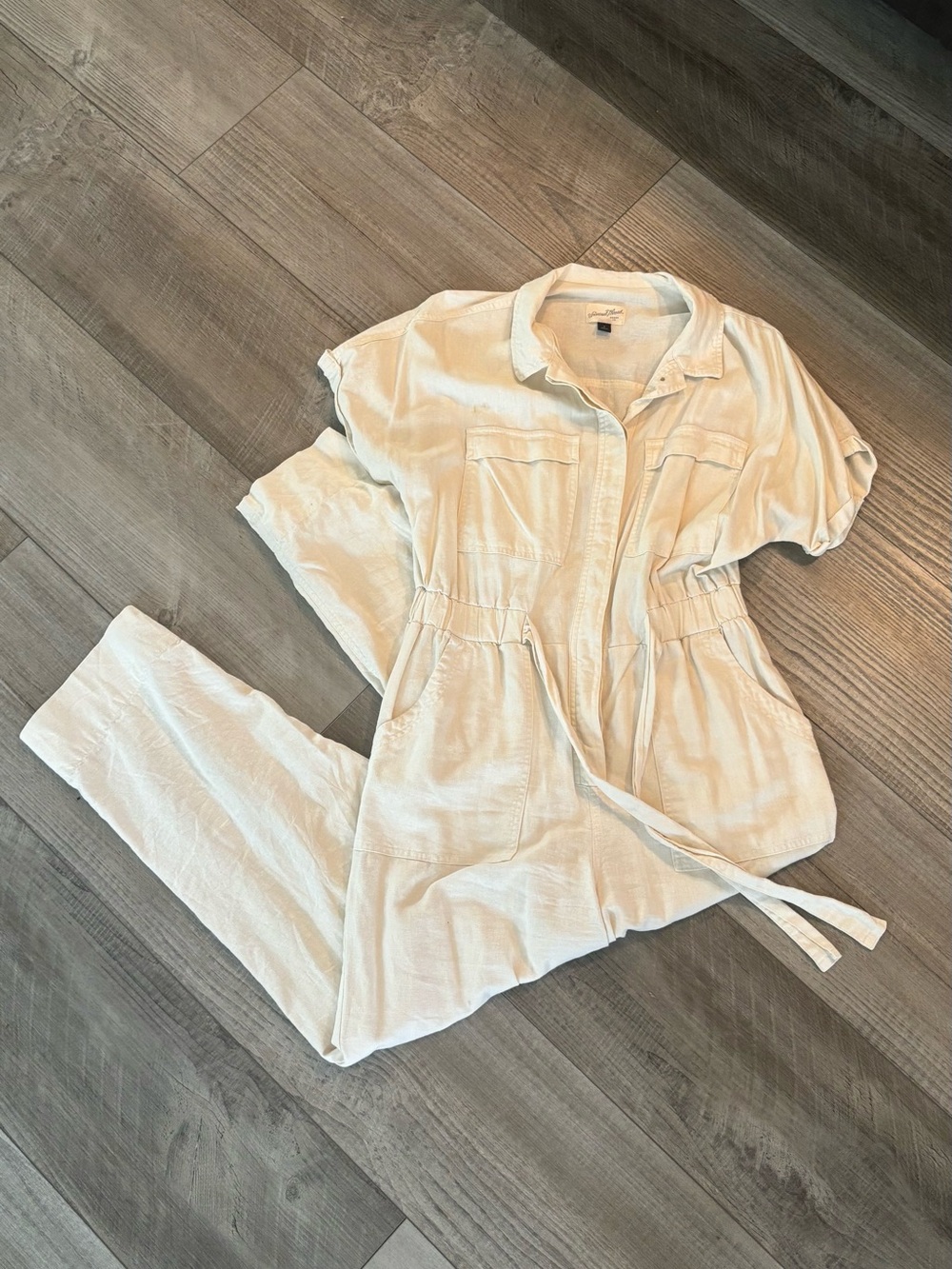 Universal Thread Cream Utility Jumpsuit with Tie Waist